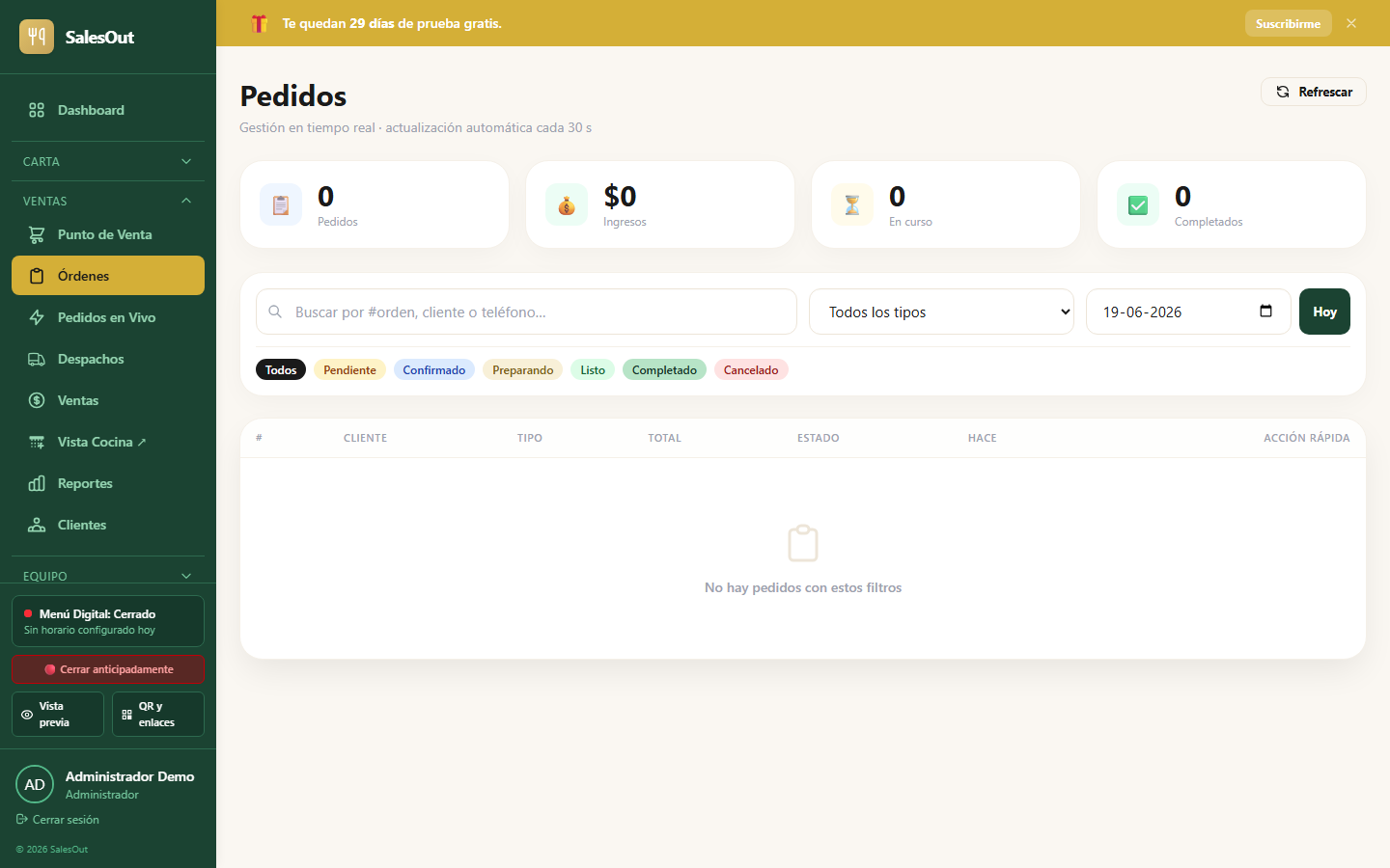 Historial de pedidos SalesOut