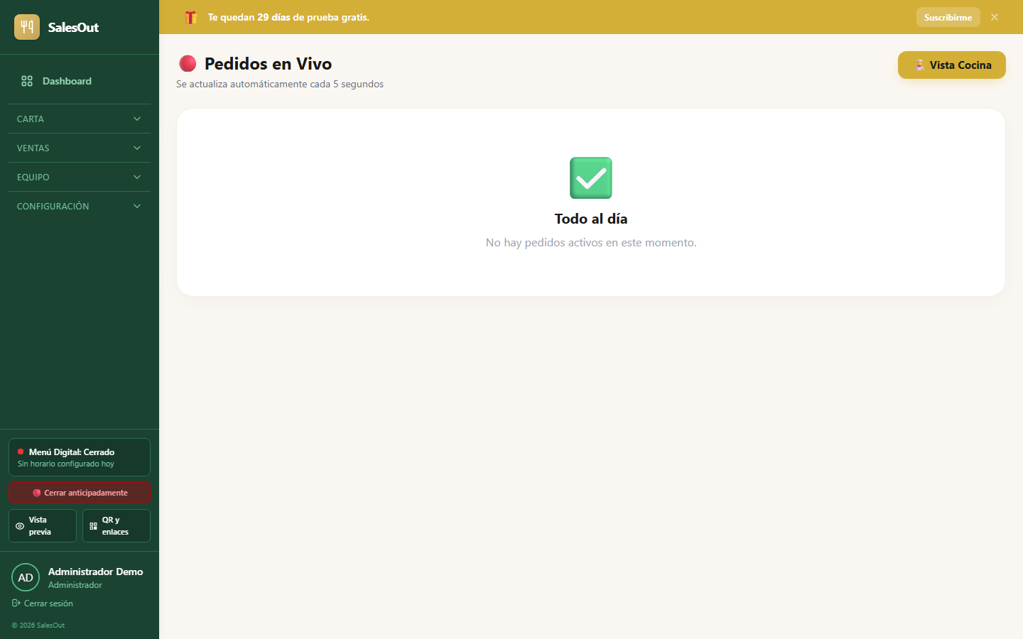 Pedidos live cajero