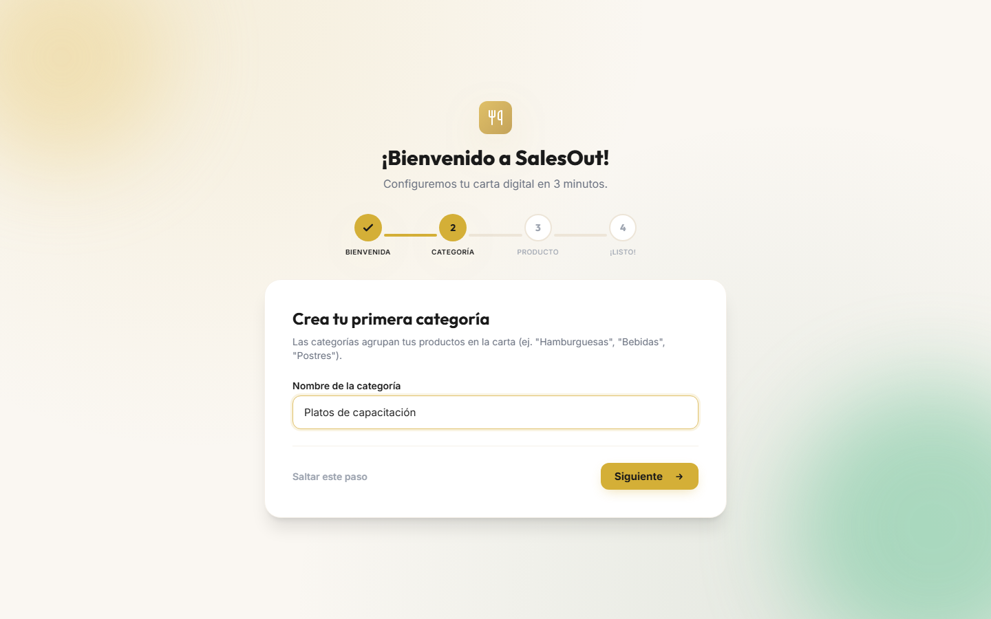 Categoría onboarding completa