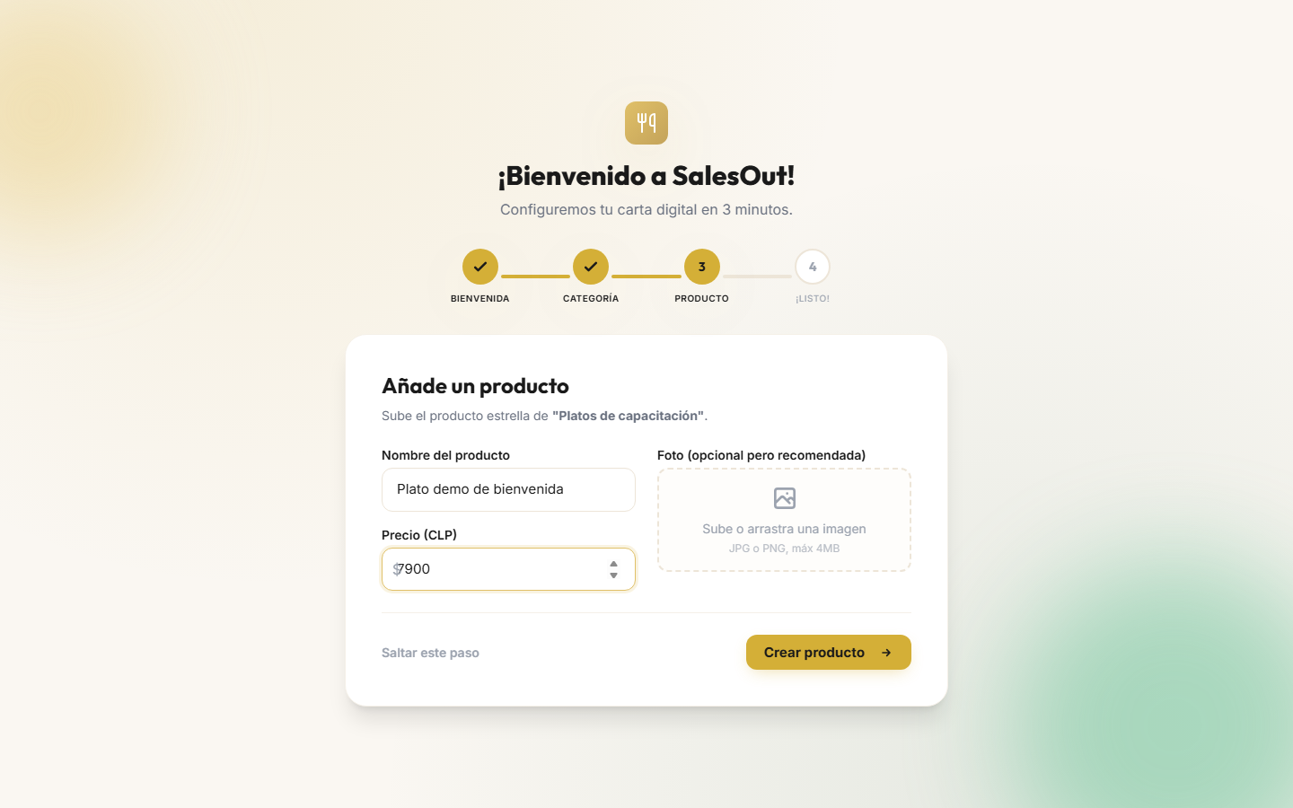 Producto onboarding completo