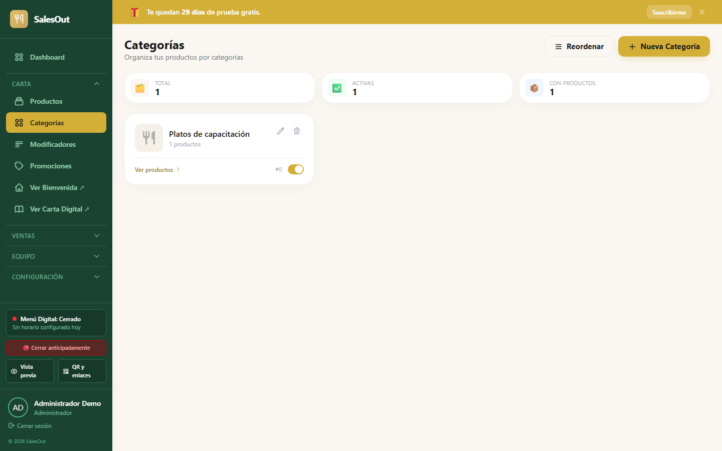 Gestión de categorías SalesOut