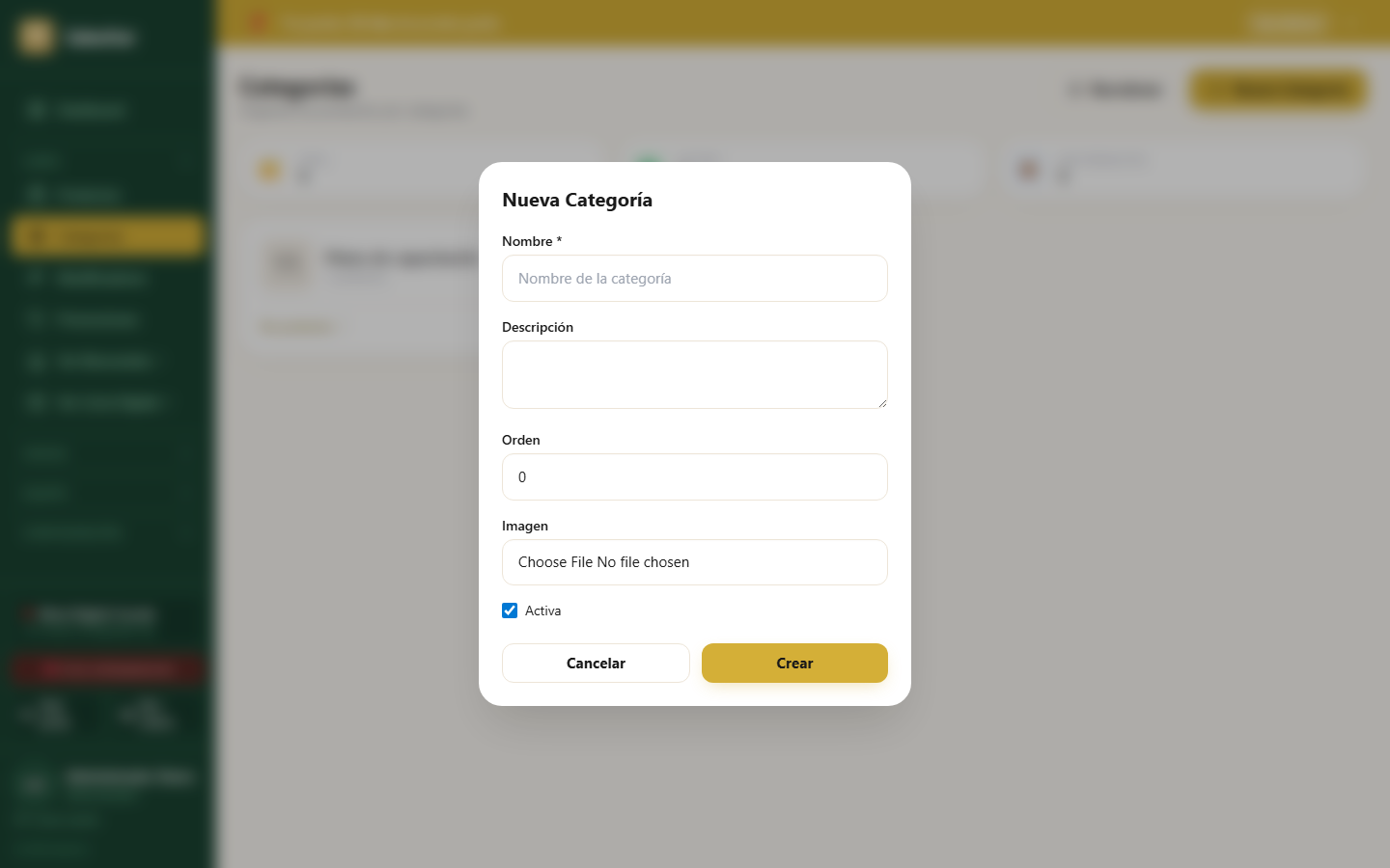 Modal de categoría vacío