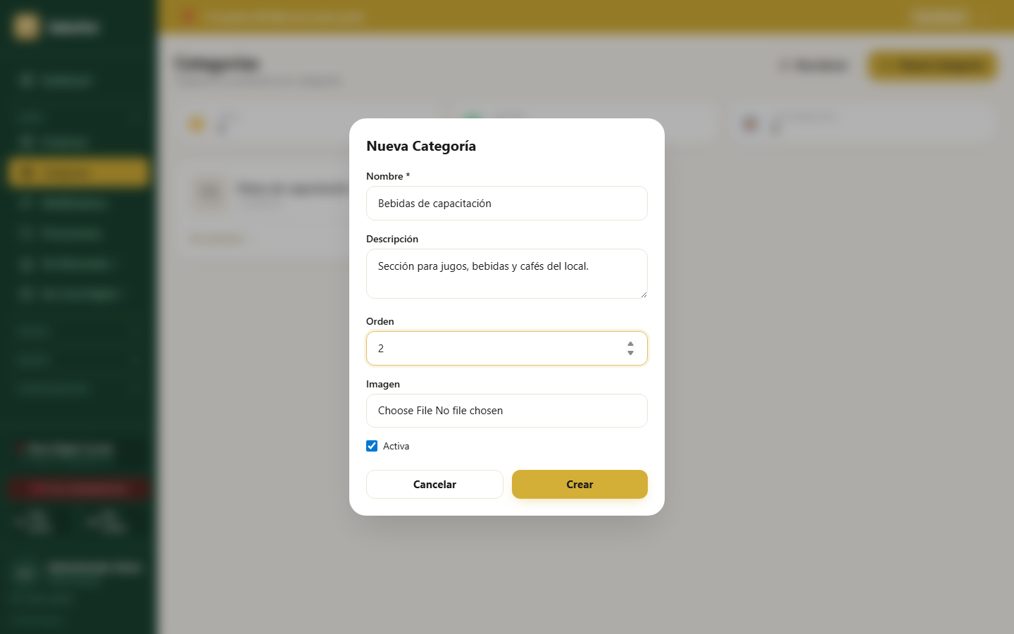 Modal de categoría completo