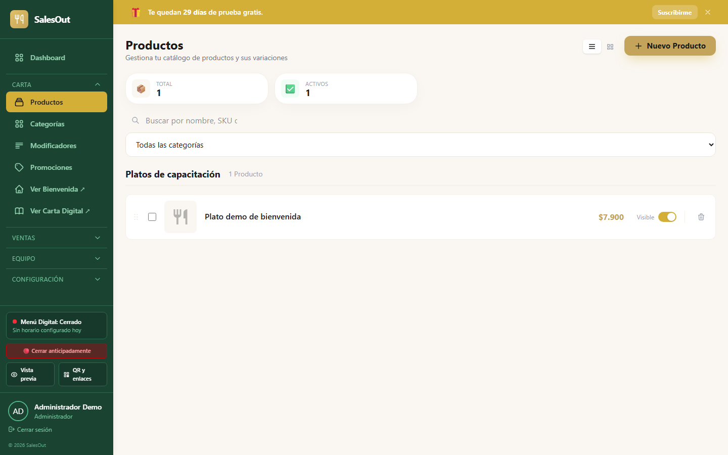 Lista de productos en SalesOut