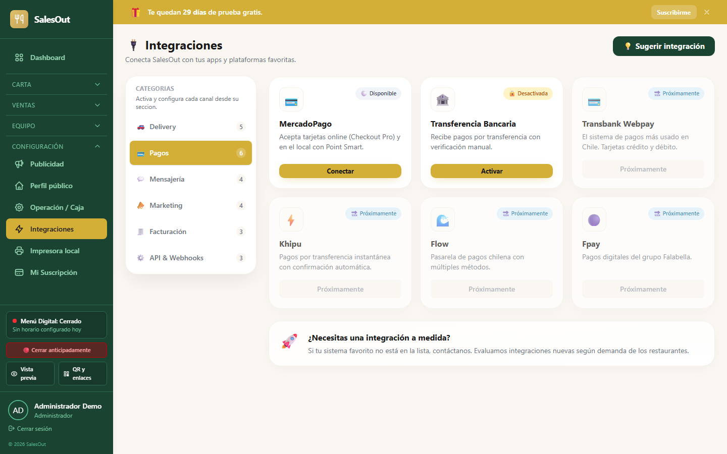 Integraciones de pago SalesOut