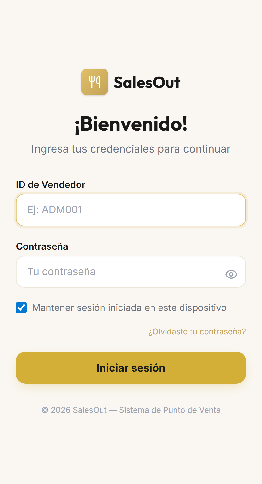 Login móvil SalesOut para mesero