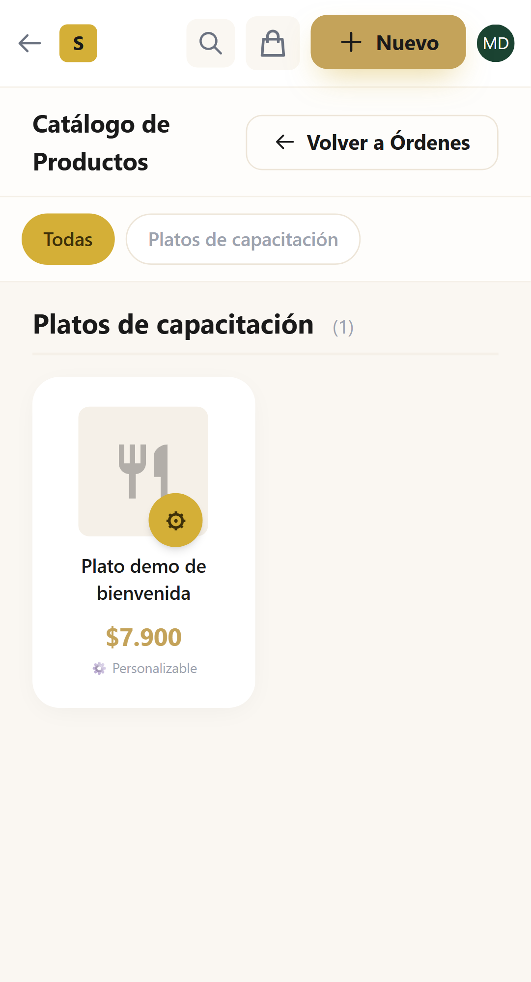 Catálogo móvil del POS para mesero