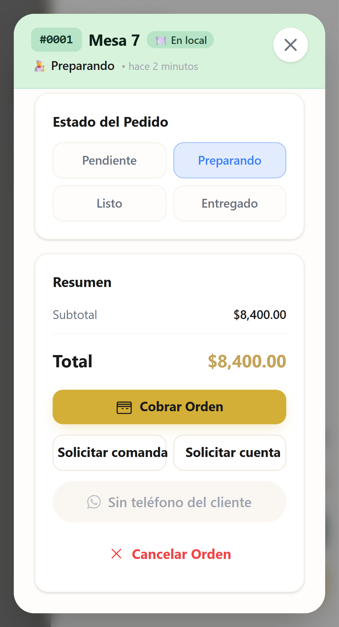 Solicitar cuenta o comanda desde POS móvil