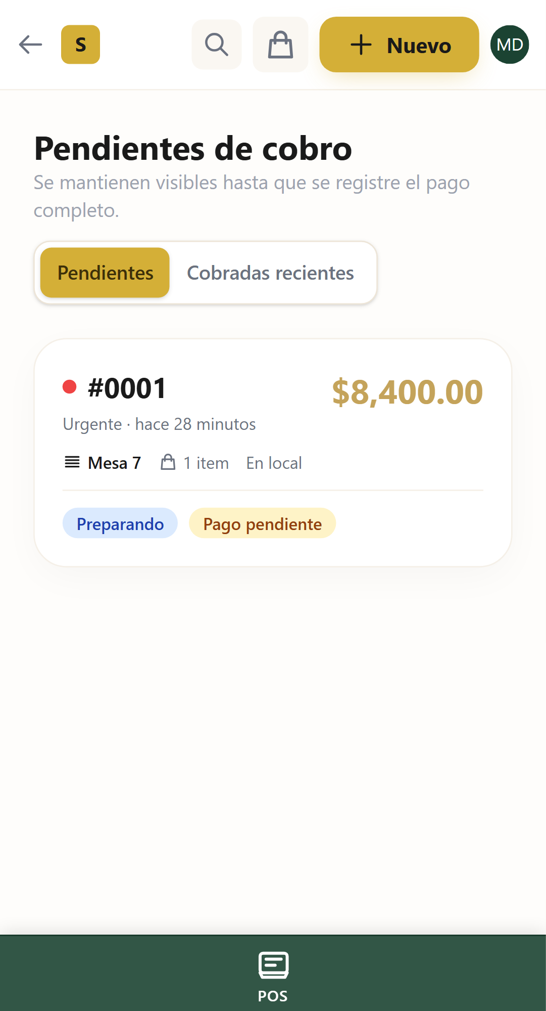 POS móvil instalado con barra inferior